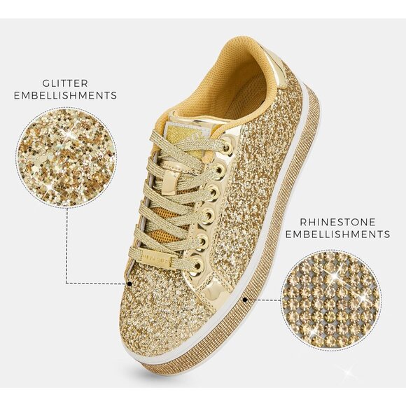 🆕 Women Gold Sparkly Bling Shiny Dressy Bedazzled Wedding Soft Fashion Walking - Picture 2 of 9